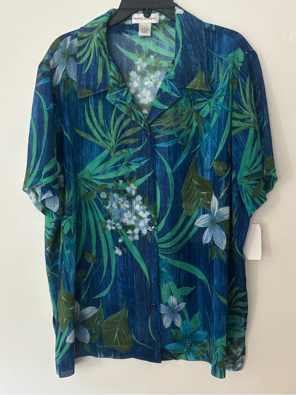 Draper’s & Damon’s Sheer Tropical Button-Down Blouse Botanical Print 1X NWT
